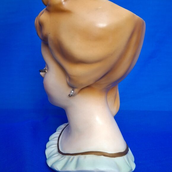 Vintage 1962 Inarco Porcelain Green Bow Lady Head Vase E-779 - Picture 4 of 10